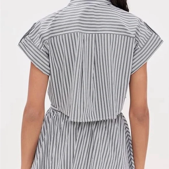 Striped Button-Front Cotton Poplin Dress - Picture 2 of 4